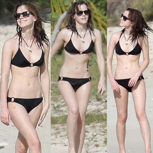 Emma Watson in a Classic Black Bikini